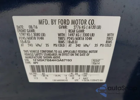 2017 Ford Explorer from USA, damaged, VIN 1FM5K7B84HGA67193